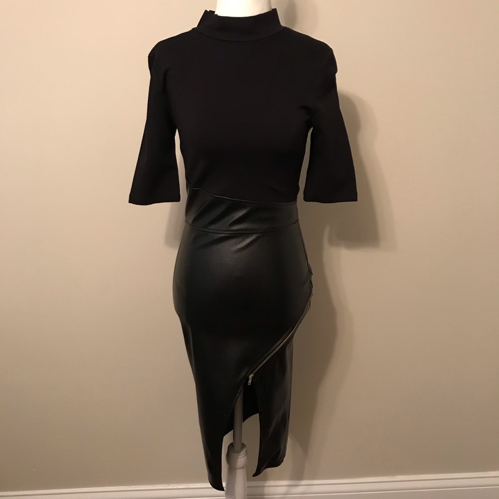 NEW Akira Black Asymmetrical Faux Leather Dress